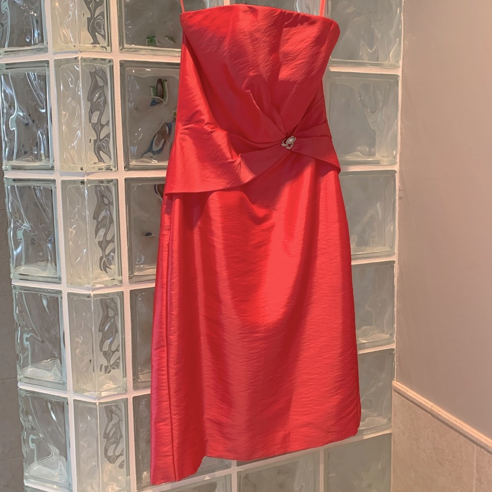 Christina Wu Strapless Taffeta Dress, Coral Color, Size 8
